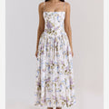 Womens White Floral Spaghetti Strap Corset Maxi Dress front view
