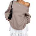 Womens Camel One Shoulder Long Sleeve Sweatshirt front view